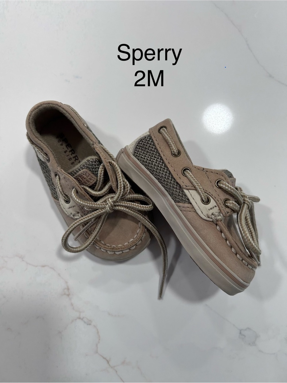 Sperry Kids Taupe and Cream Boat Shoes - 2M